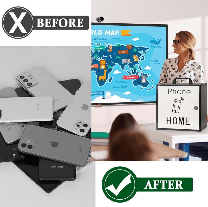 Echaprey Cell Phone Holder Classroom Adjustable 33 Slots Pocket Chart Wooden Cell Phone Storage Cabinet with Handle and Lock Desktop Cell Phone Holder for Classroom Office (Black) - Image 5